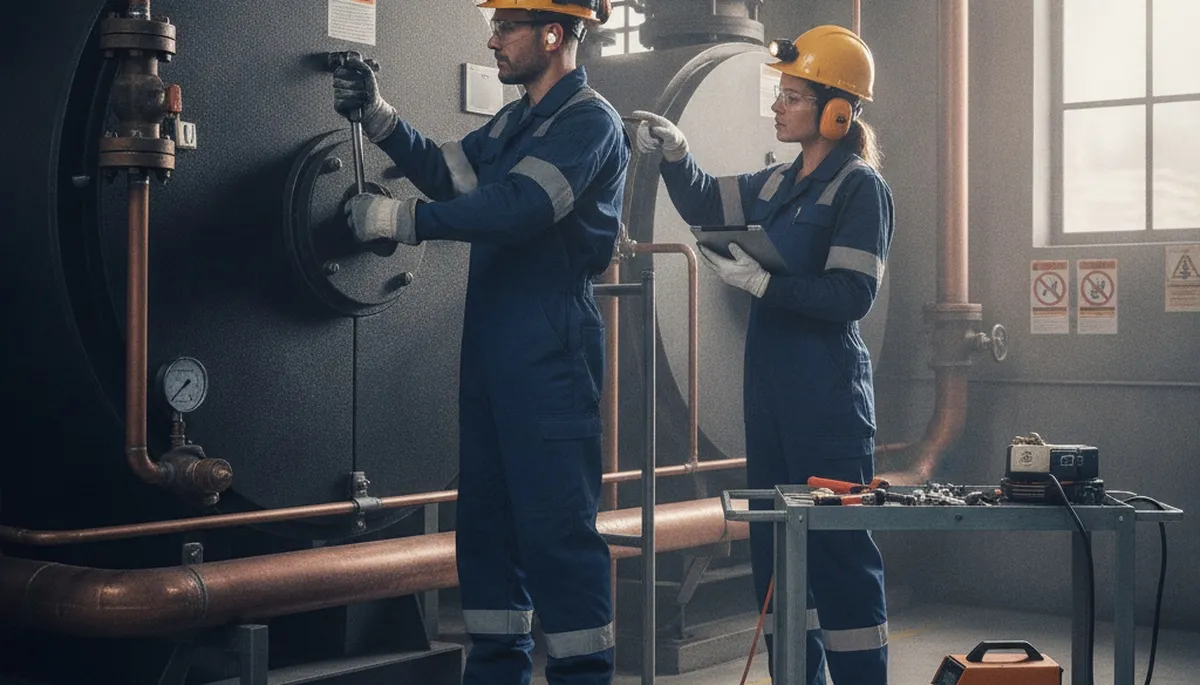 Boiler repair technician servicing a residential boiler in La Jolla, CA